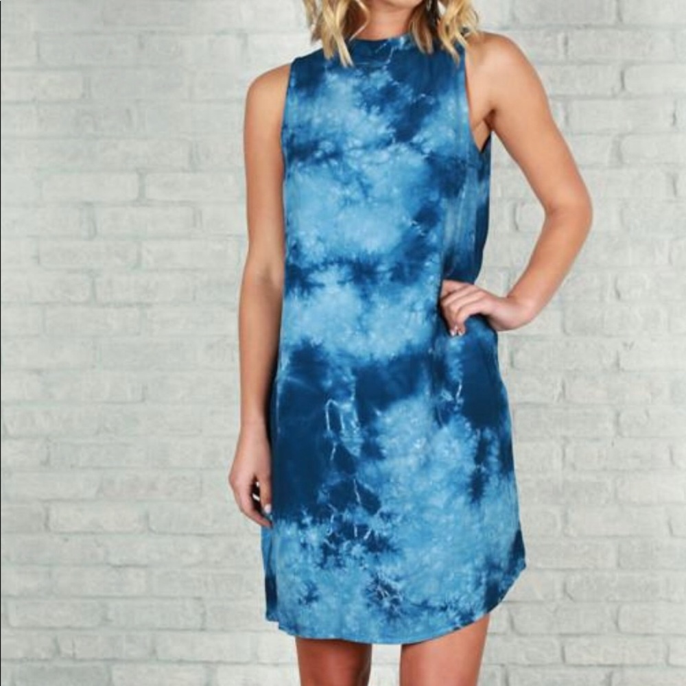 Blue Tie Dye Halter Dress